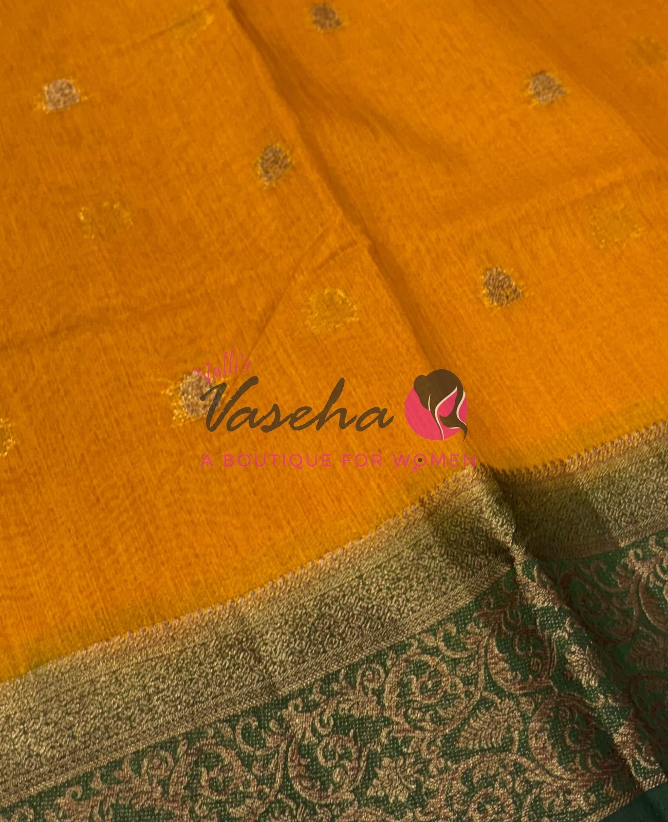 Bamboo Silk Saree- Yellow with Green Shade - VVBSS015