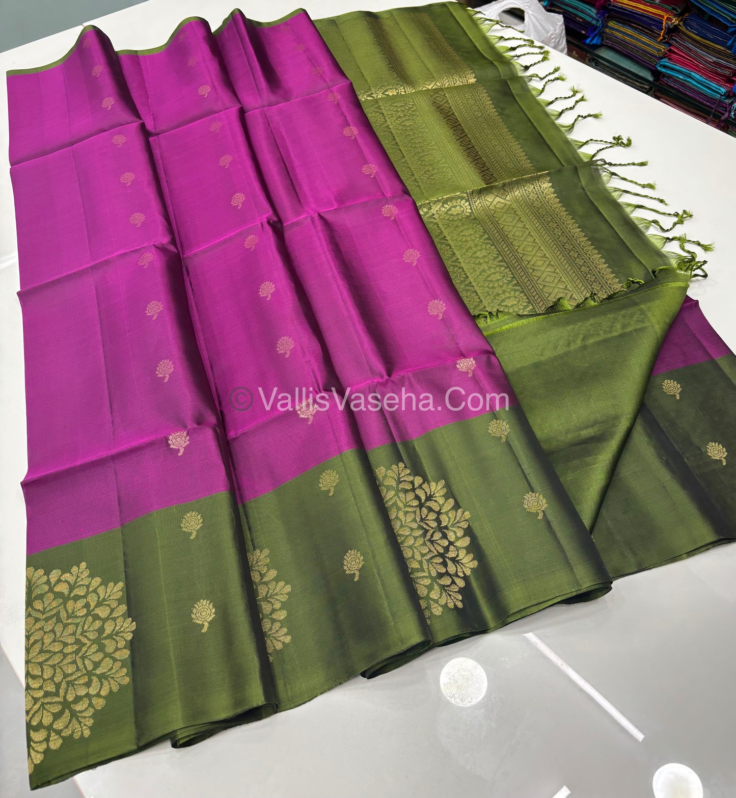 Pure Soft Silk Saree - Purplish Pink & Green  - VVPSS064