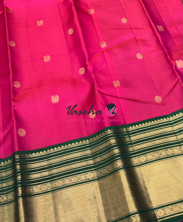 Pure Vintage Korvai Kanchipuram Silk Saree - Pink With Green - VVPS102