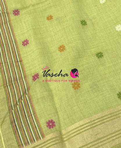 Muga Tissue Linen Saree - Green Shade - VVMLT003