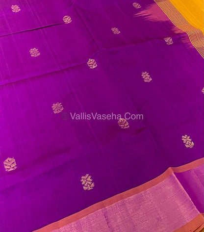 Semi Silk Cotton Saree - Purplish Pink & Yellow Combo - VVSSC001