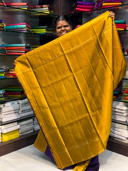 Pure Soft Silk Saree - Vaira Voosi Design - Purple & Mustard Yellow Combo - VVPSS021