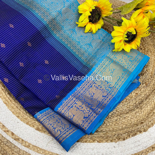 Pure Silk Cotton Sarees - Vairavoosi Lines - Blue With Blue Shade - VVPSC006