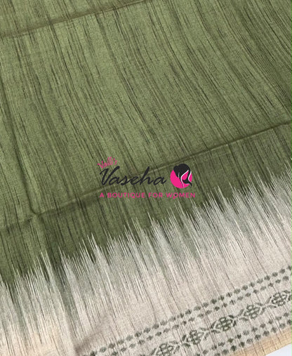 Semi Jute Silk Saree - Green With Cream Shade - VVSJS003