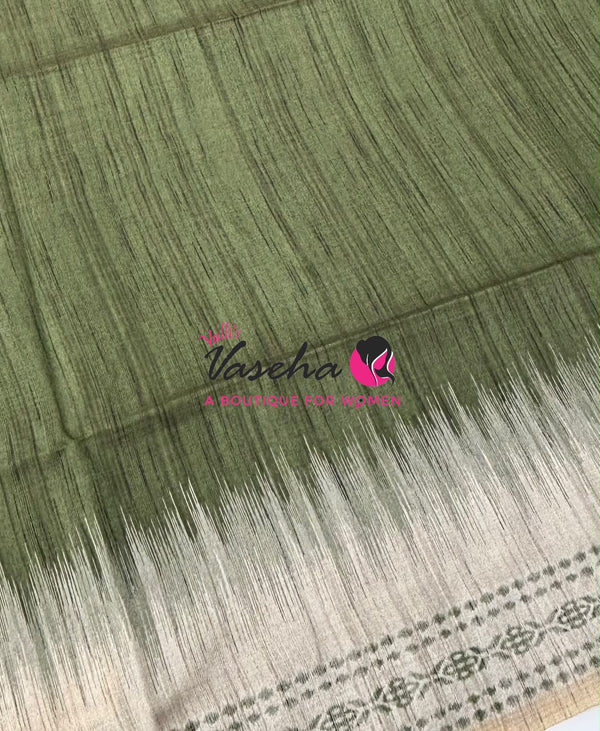 Semi Jute Silk Saree - Green With Cream Shade - VVSJS003