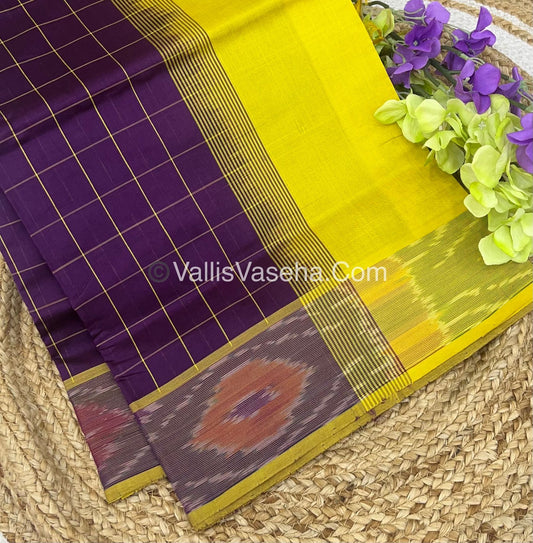 Semi Silk Cotton Saree -  Wine & Yellow- VVSSC001