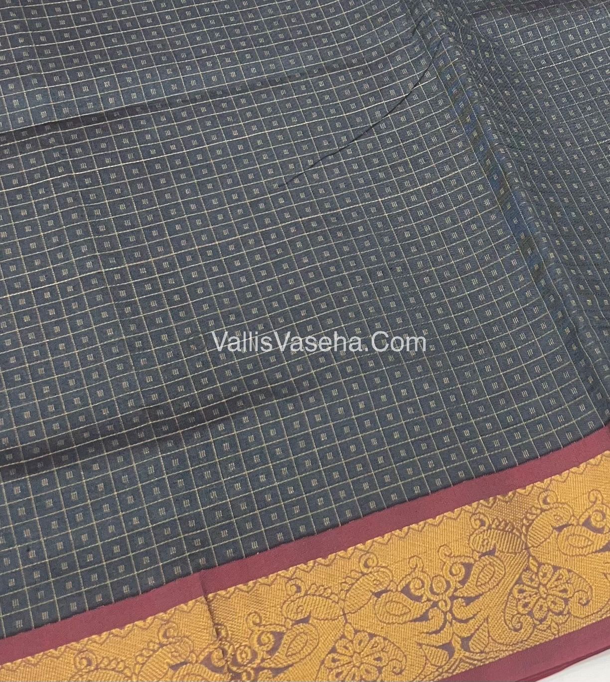 Semi Silk Cotton Saree - Grey With Red Shade - VVSSC006