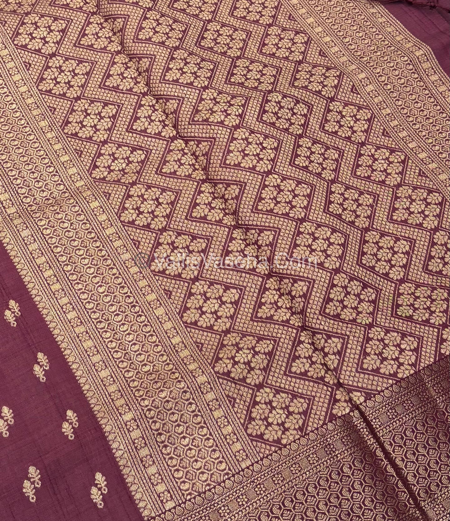 Semi Tussar Silk - Grand Pallu - Wine Shade - VVSTS021