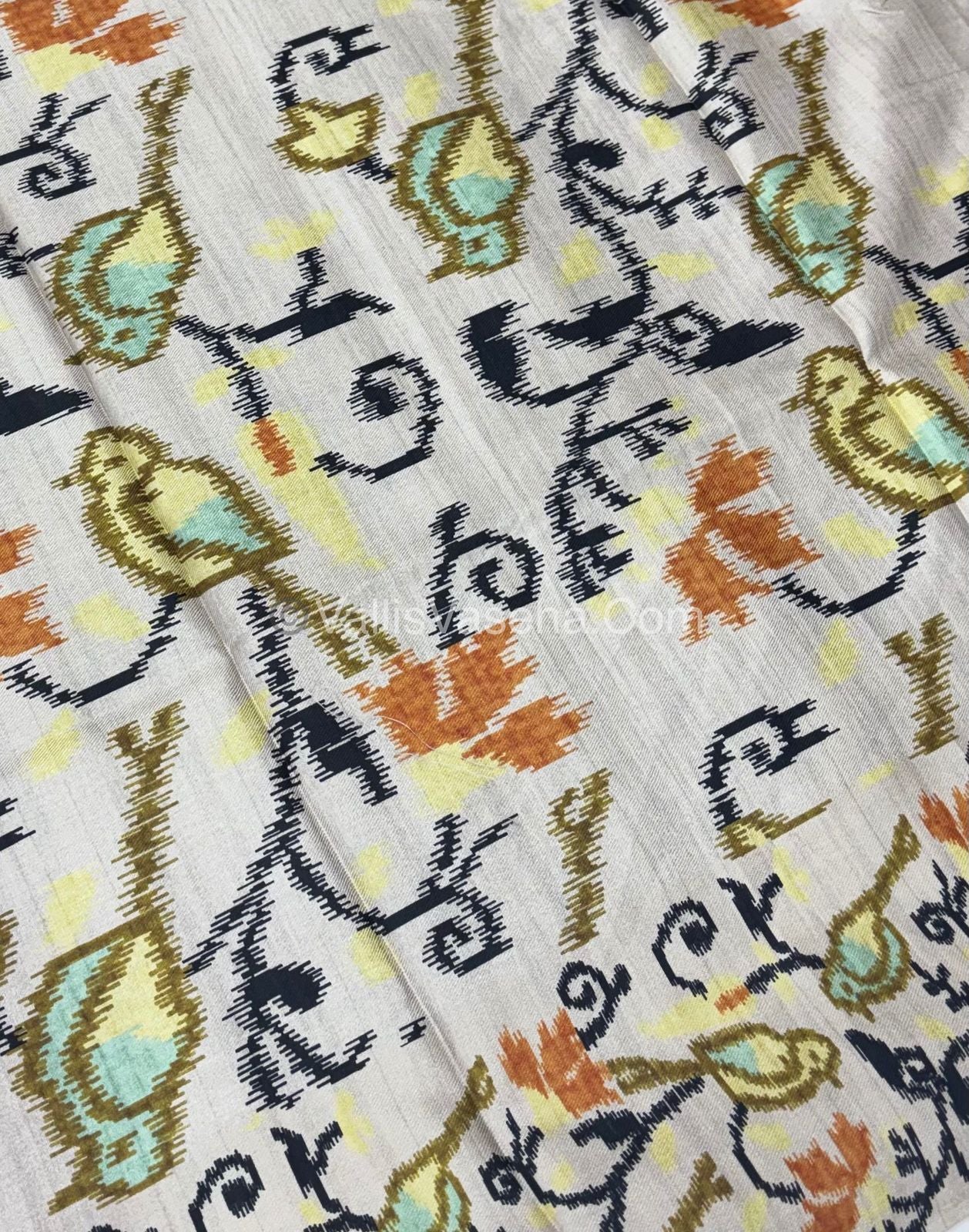 Semi Tussar Silk - Mehendi Green  With Cream Shade  - VVSTS039