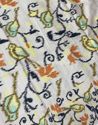 Semi Tussar Silk - Mehendi Green  With Cream Shade  - VVSTS039