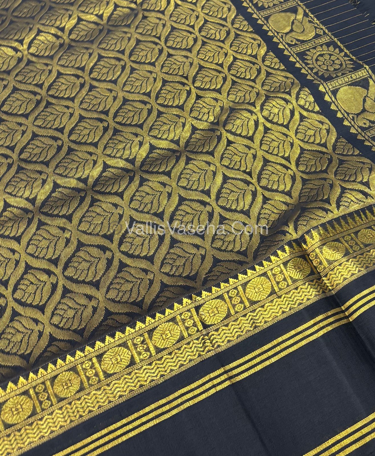 Pure Korvai Silk Cotton - Retta Petta Border - Pink with Black Combo - VVKSC010