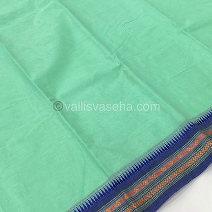 Kanchi Cotton Saree - Sea Green with Blue - VVKCS003