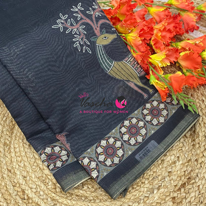 Semi Chanderi Saree - Black Shade - VVSCS008