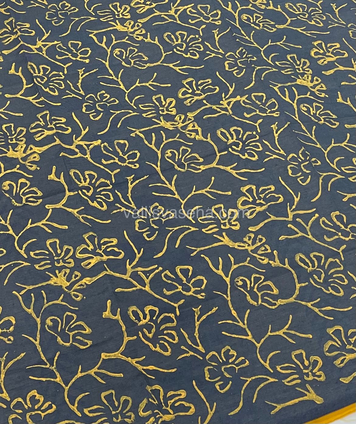 Poly Silk Mixed Printed Cotton - Yellow with Grey - VVPCP002