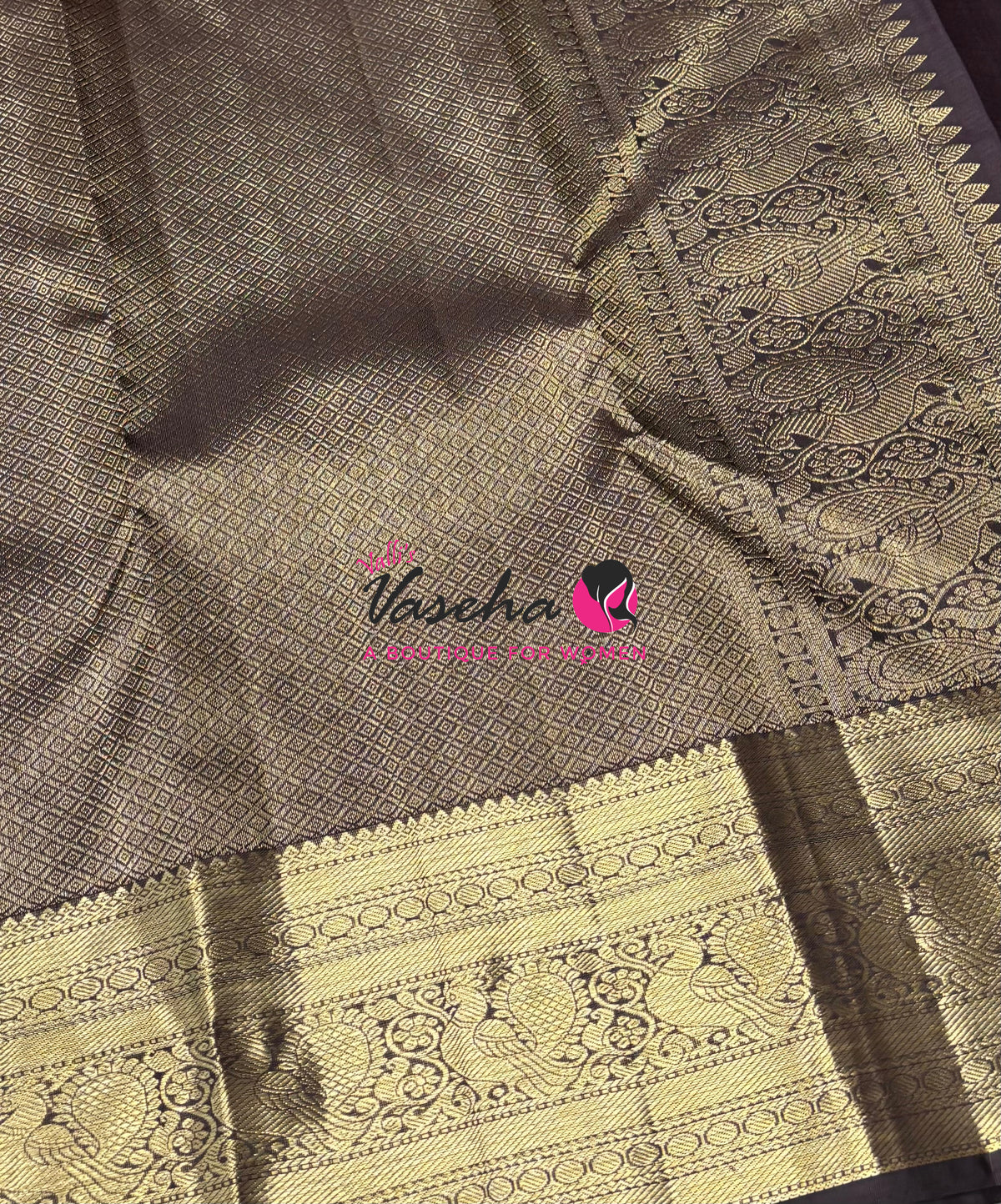 Pure Kanchipuram Silk Saree - Ramar Green With Brown - VVPS094