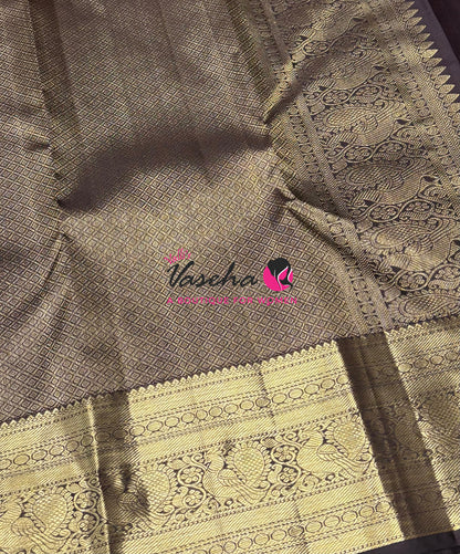Pure Kanchipuram Silk Saree - Ramar Green With Brown - VVPS094