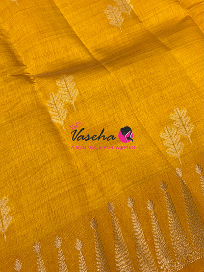 Semi Tussar Silk Saree | Yellow shade |VVSTS050