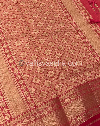 Semi Tussar Silk - Grand Pallu  - Pinkish Red Shade - VVSTS017