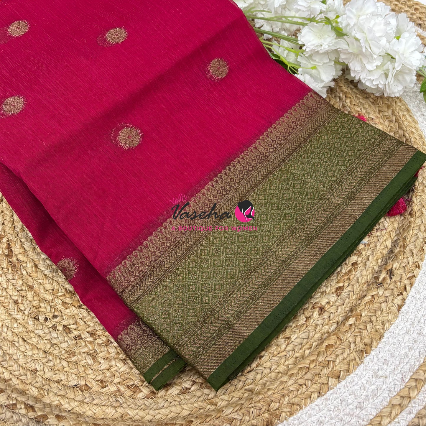 Bamboo Silk Saree  - Pink With Green Shade - VVBSS001