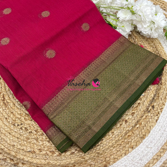 Bamboo Silk Saree  - Pink With Green Shade - VVBSS001