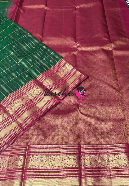 Pure Vintage Korvai Kanchipuram Silk Saree - Green With Maroon - VVPS102