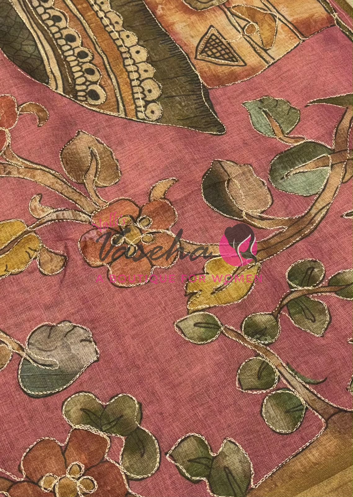 Linen Tissue Saree - Mirror Work Embroidery - Light Mustard Yellow With Pink Shade - VVLTS001
