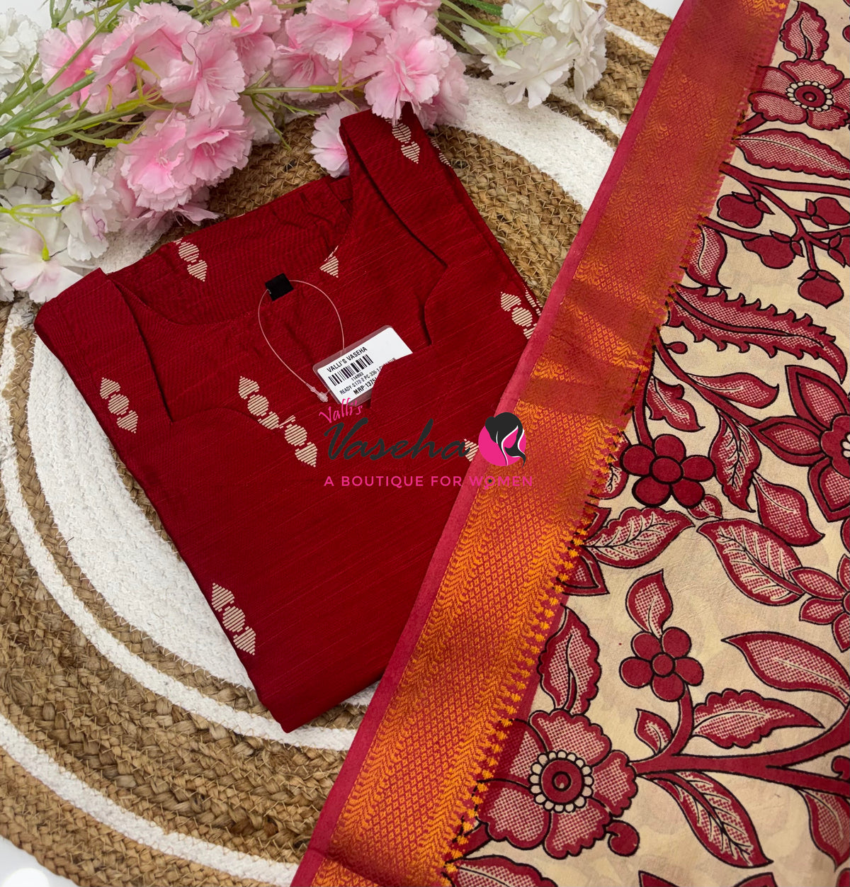 Ready Made - Semi Raw Silk Kurti with Chennur Silk Kalamkari Duppatta - 2pc Set - VVSRK002