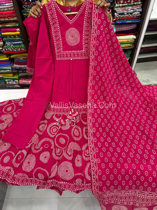 Anarkali - Pink Shade - Salwar, Kameez & Duppatta(3pc)- Fancy Cotton - VVRAS001