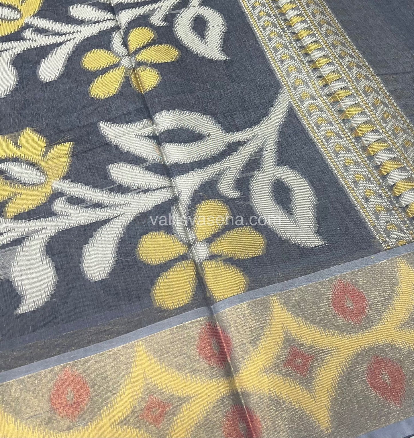 Banarasi Pochampally Weaving Semi Soft Cotton Saree - Black with Grey - VVBPS001