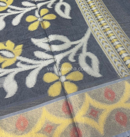 Banarasi Pochampally Weaving Semi Soft Cotton Saree - Black with Grey - VVBPS001