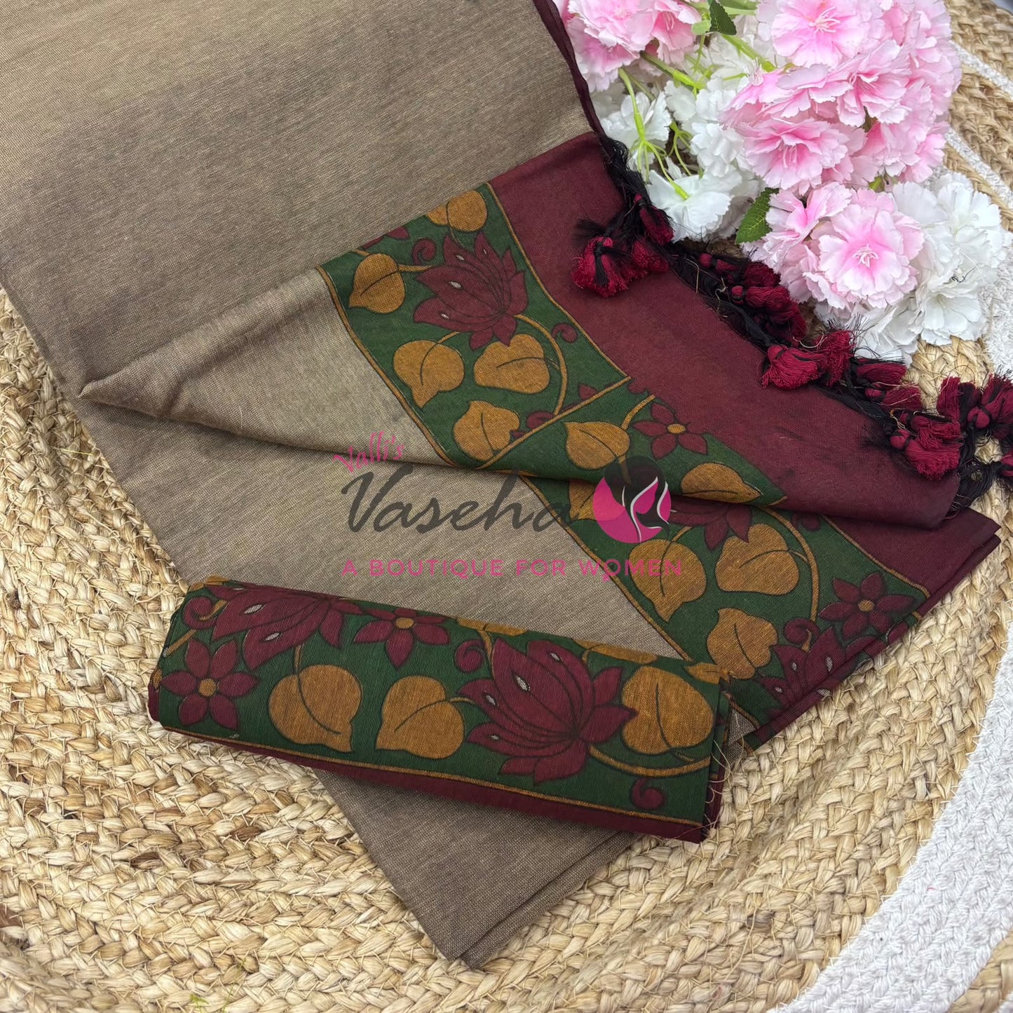 Handloom Cotton Sarees with Kalamkari Blouse - VVKCK003