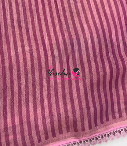 Linen Tissue Saree -  Light & Dark Combo - Pink Shade - VVLTS005