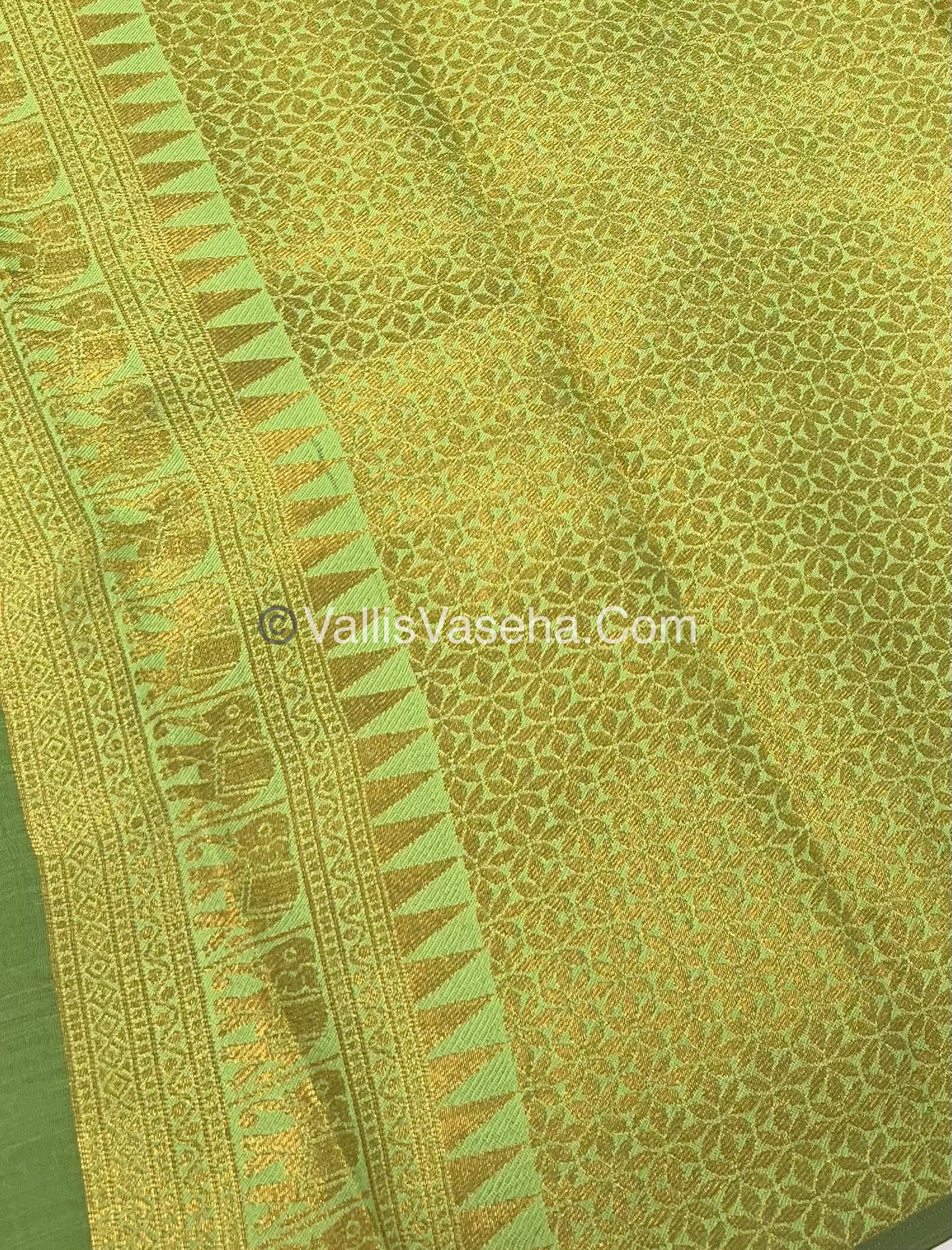 Kanchi Semi Silk - Elephant Border& design -  Pink & Green- VVSSS005