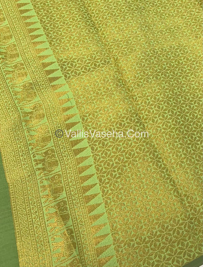 Kanchi Semi Silk - Elephant Border& design -  Pink & Green- VVSSS005