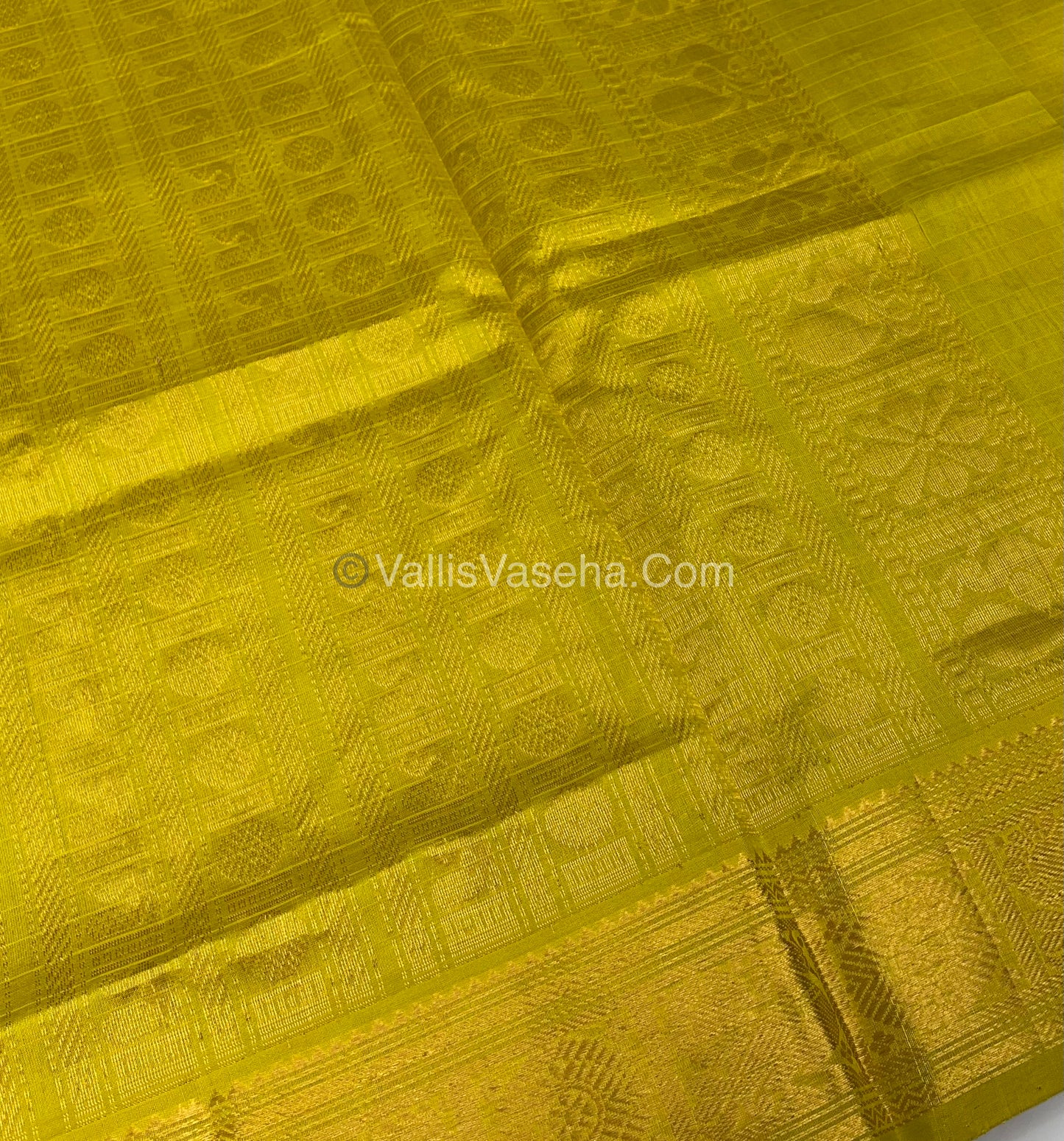 Pure Silk Cotton Saree - Cream With Lemon Yellow Shade - Lakshadeepam Design - VVPLD001