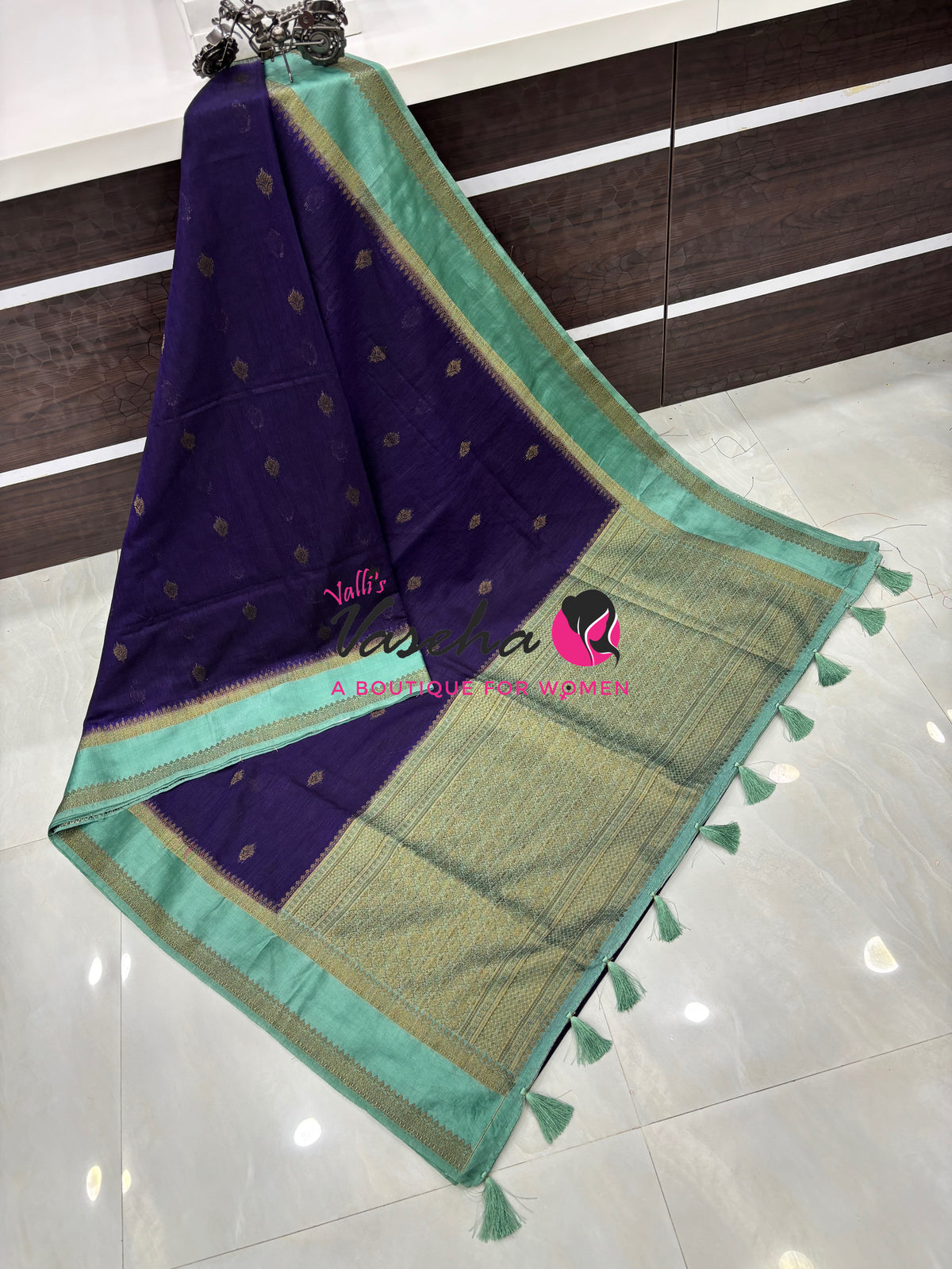 Linen Jute Silk Saree - Navy Blue With Blue Shade - VVLJS001