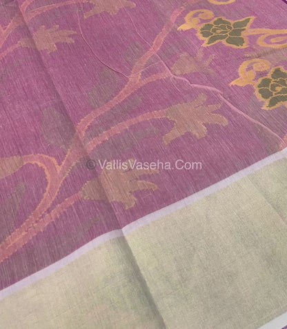 Banarasi Pochampally Weaving Semi Soft Cotton Saree - Purplish Pink with Cream - VVBPS001