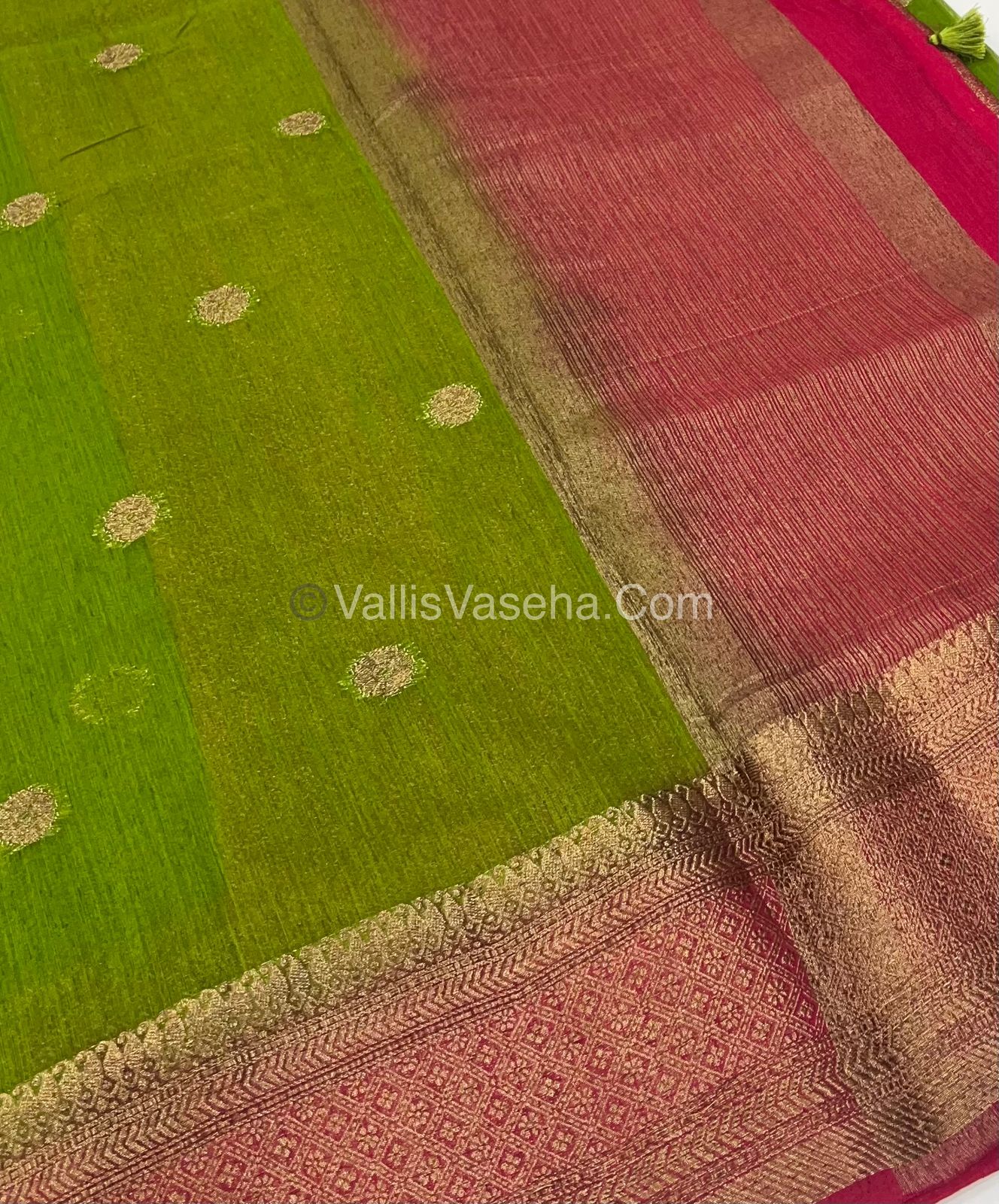 Bamboo Silk Saree  - Mehendi Green with Pink Shade - VVBSS001