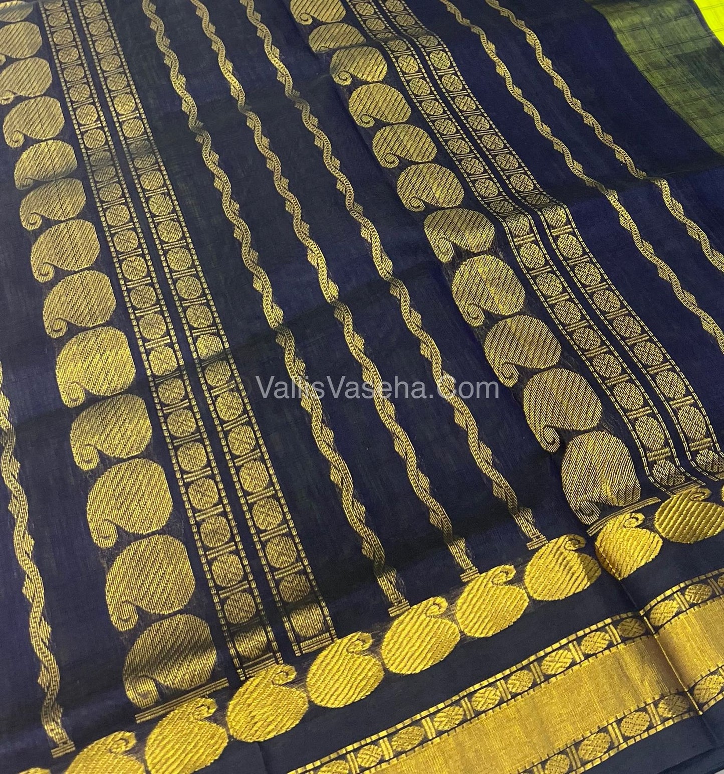 Pure Korvai Silk Cotton - Pista Green with Black  - Checks Pattern - VVKSC008