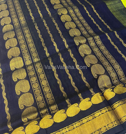 Pure Korvai Silk Cotton - Pista Green with Black  - Checks Pattern - VVKSC008