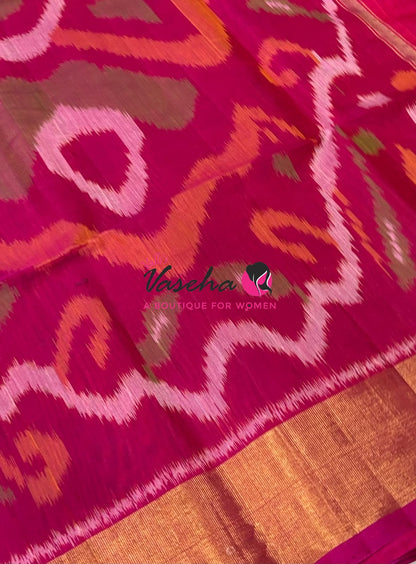 Pochampally Silk Cotton Saree - Blue & Pink Shade - VVPPS001