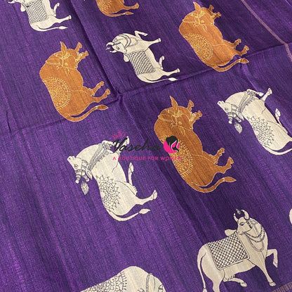 Semi Matka Tussar Saree - Pichwai Design - VVSMT003