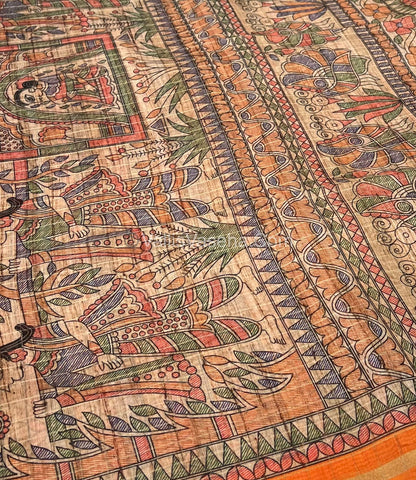 Semi Chanderi Saree - Fusion Of Bandhini & Madhubani- VVSCS002