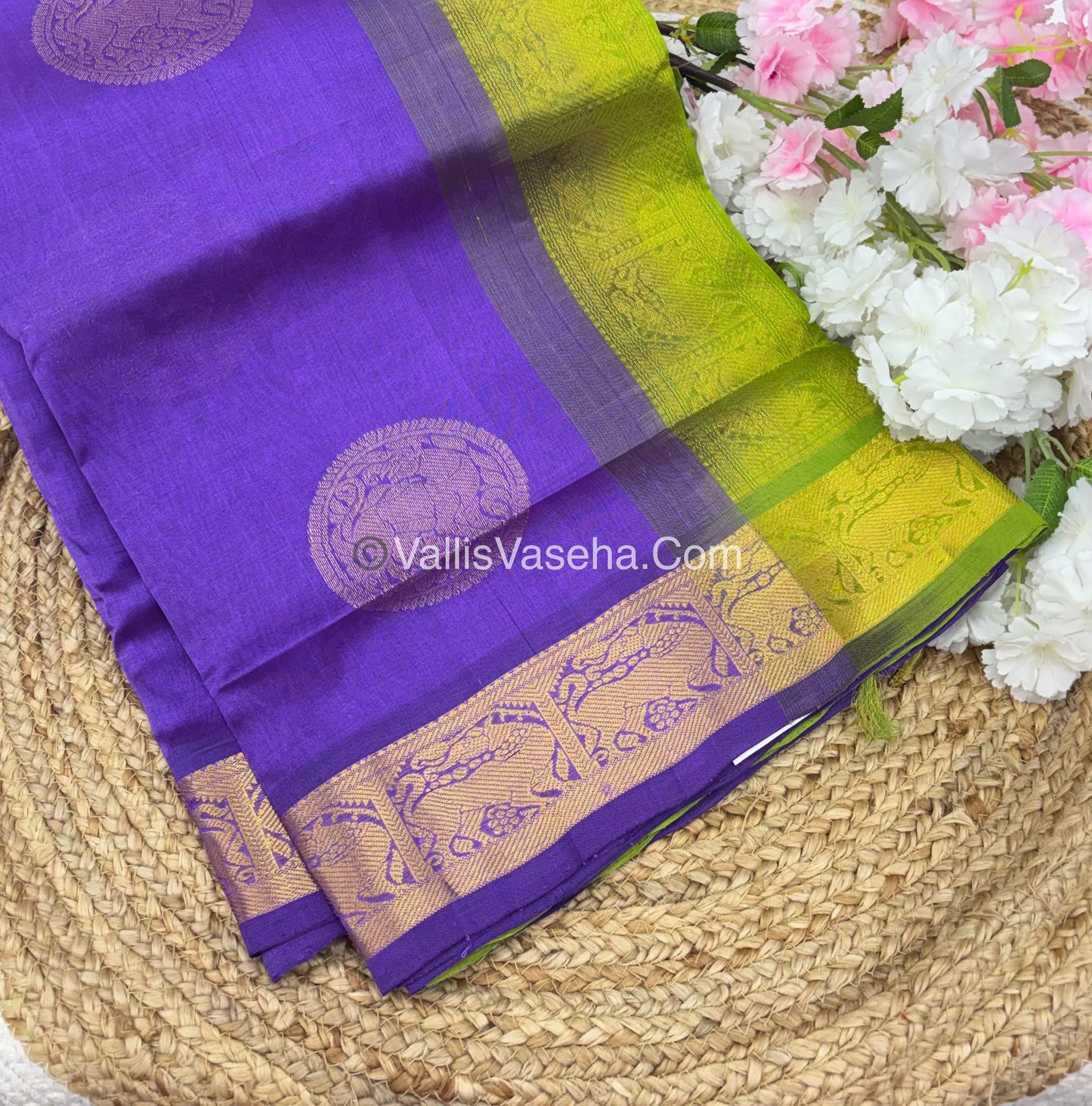 Pure Silk Cotton Sarees - Lavender With Green Shade - VVPSC009
