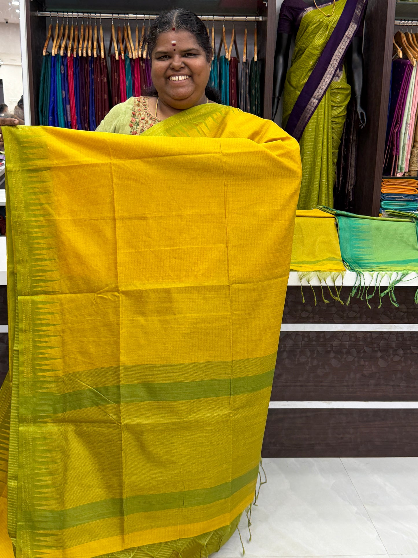Semi Raw Silk - Yellow With Green Shade - VVRS007