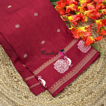 Casual Wear Sarees - Semi Binny / Semi Dola Silk - Maroon Shade - VVSDS007