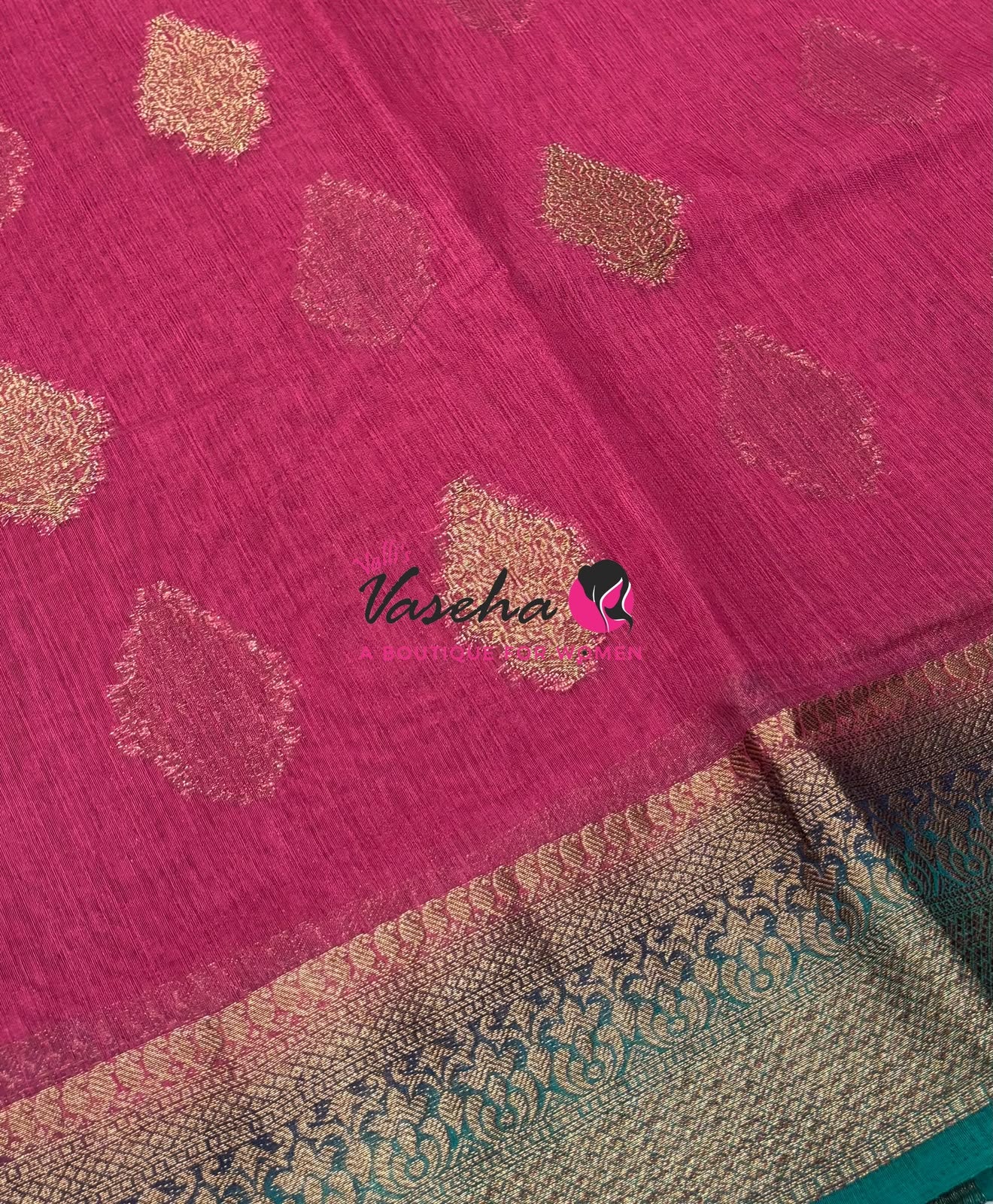 Bamboo Silk Saree - Light Pink with Blue - VVBSS018