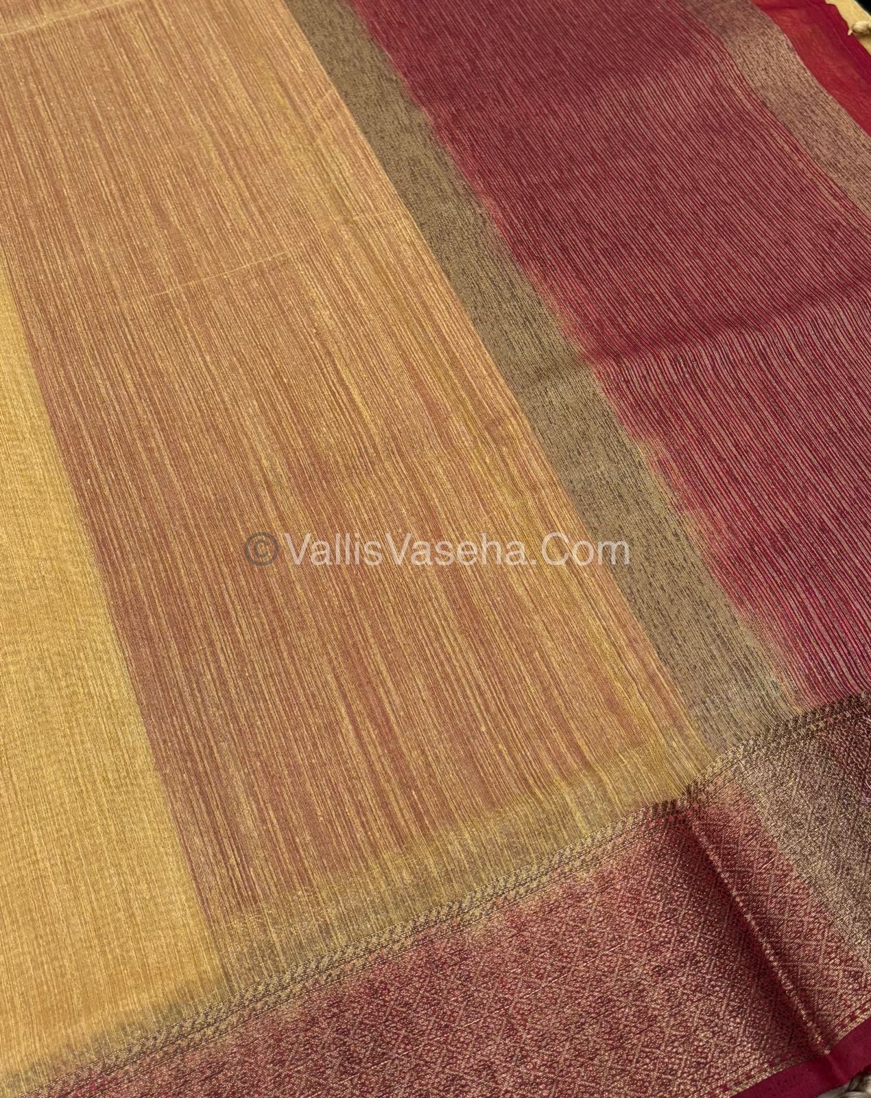 Bamboo Silk Saree - Cream With Maroon Shade - VVBSS002