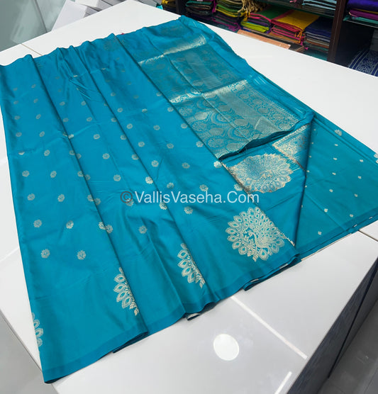 Semi Soft Silk - Peacock Butta Border - Ramar Blue Shade -VVSSS011