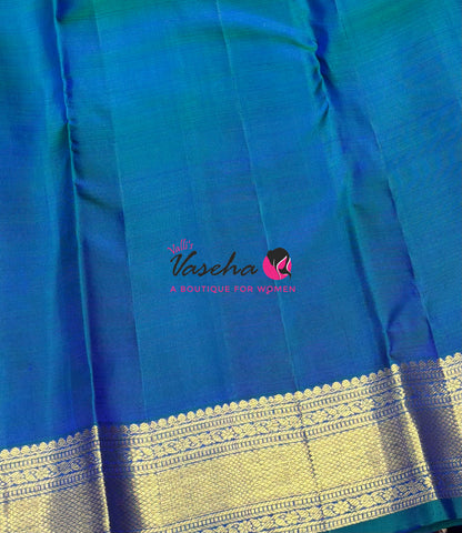 Pure Kanchipuram Silk Saree - Purplish Pink With Peacock Blue - VVPS088